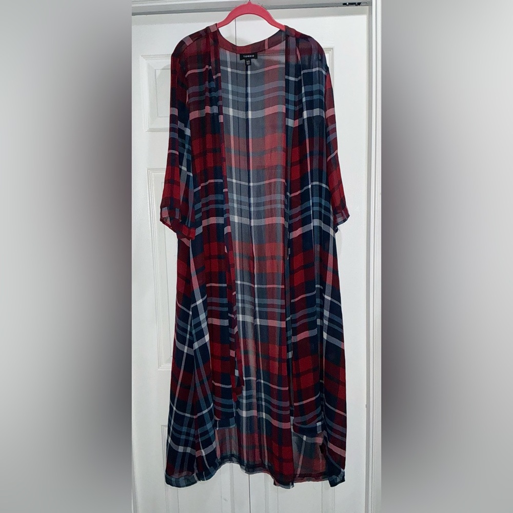 Torrid Red and Blue Plaid Kimono